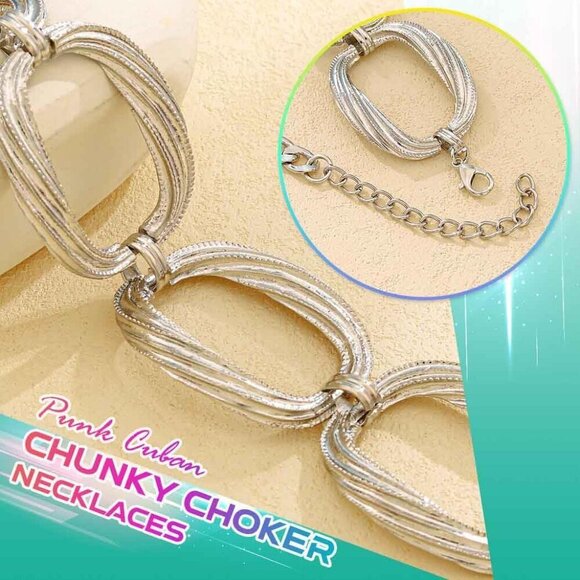 Chunky Gold Choker Necklace Set Alloy Steel for Women Punk Cuban Chain Jewelry - Picture 5 of 7